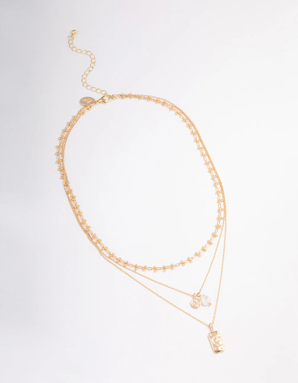 Gold Triple Layered Pearl Pendant Necklace - Image 2