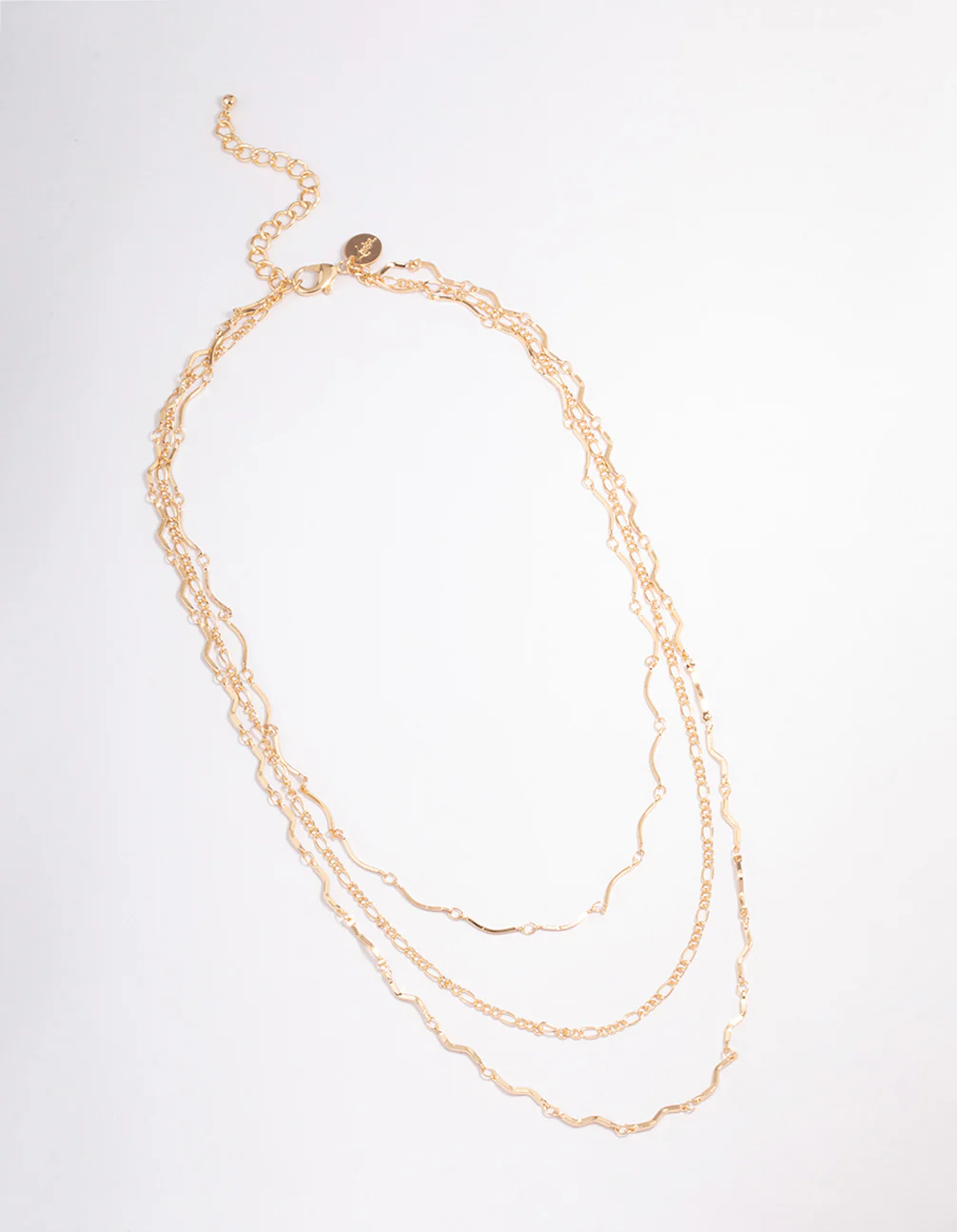 Gold Triple Layered Wave Chain Necklace - Image 2