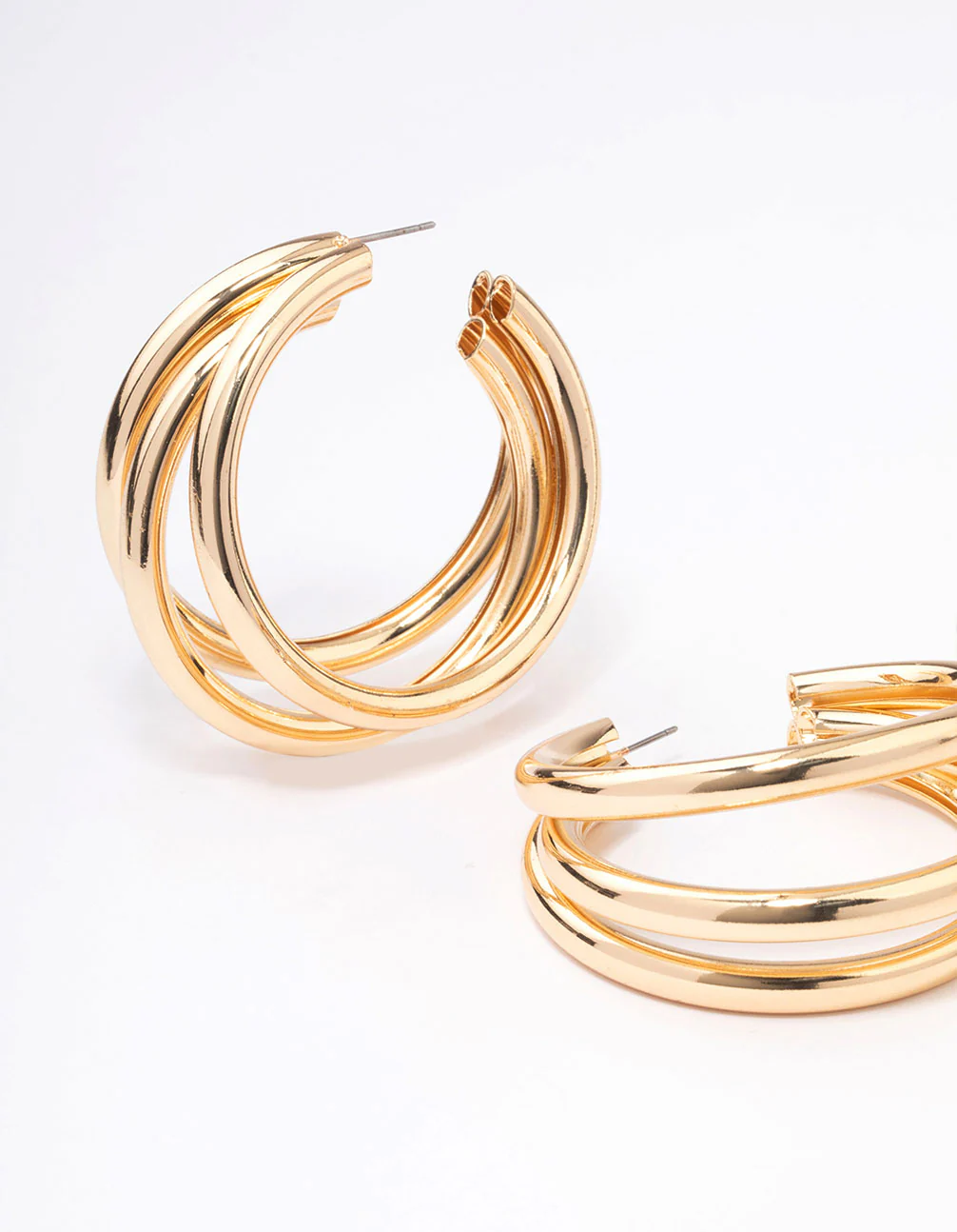 Gold Triple Row Large Hoop Earrings - Image 2