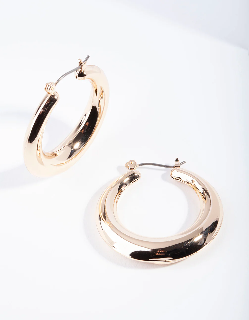 Gold Classic Smooth Hoop Earrings - Image 3