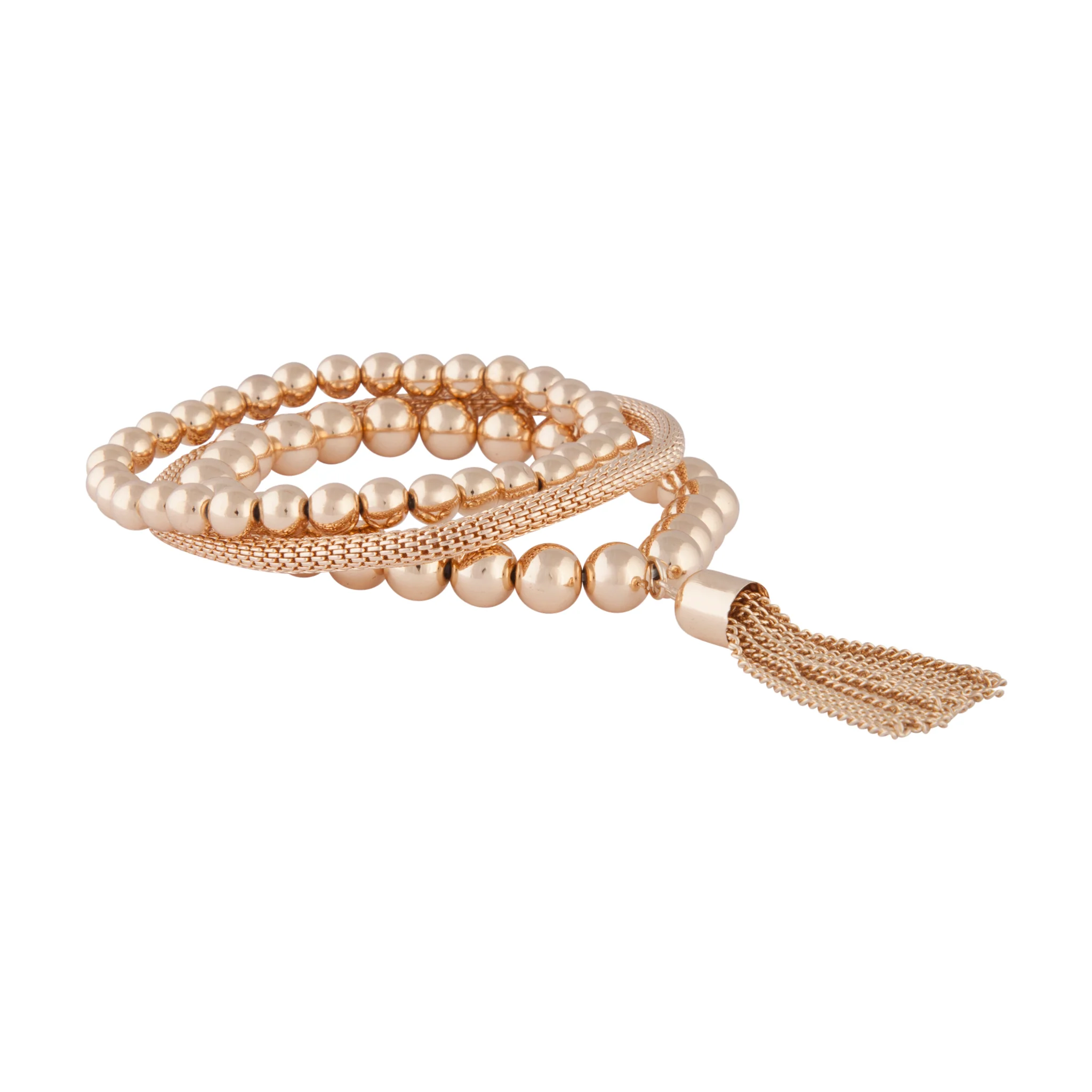Gold Facet Bead Mesh Bracelet Set - Image 2
