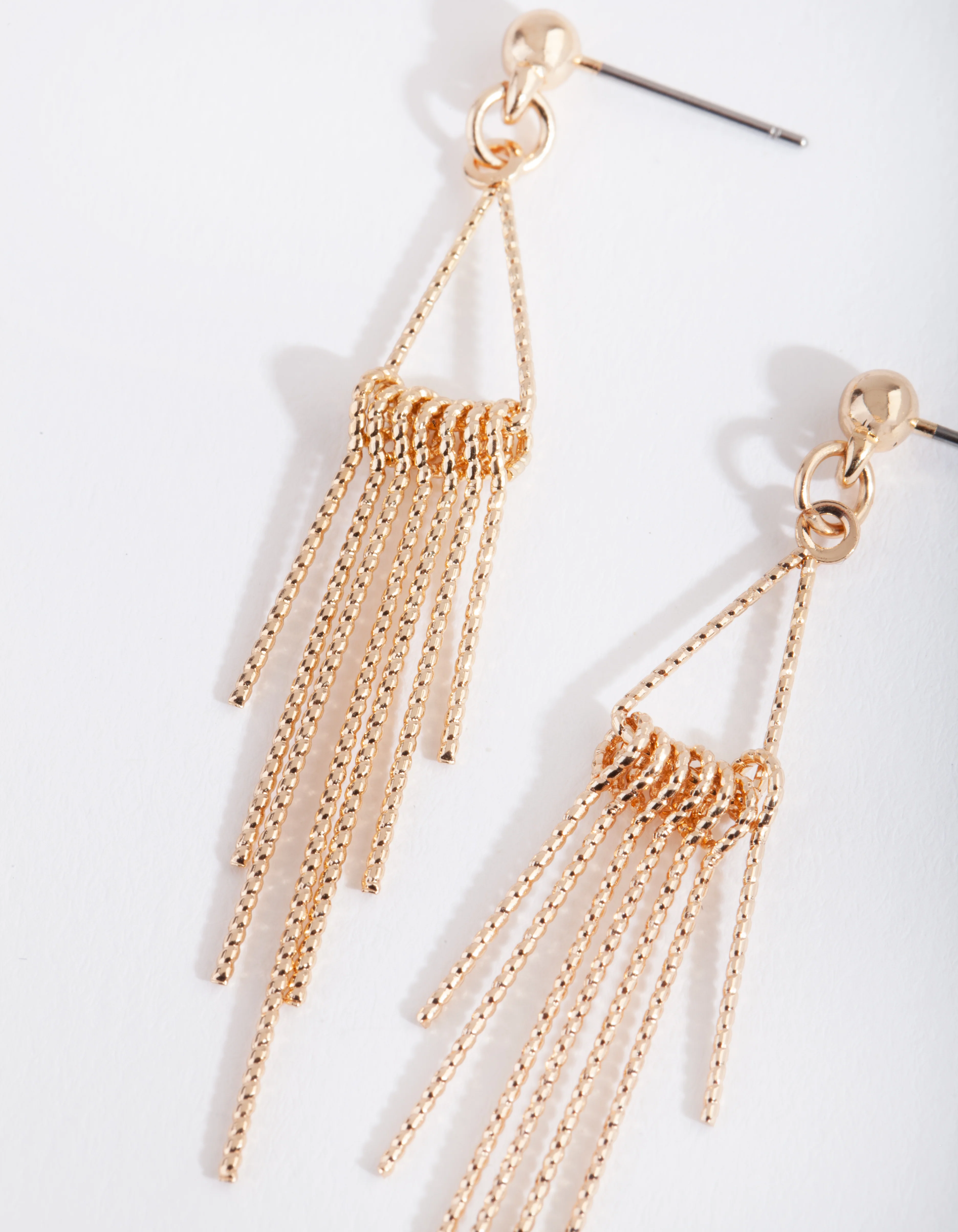 Gold Diacut Triangle Tassel Earrings - Image 2