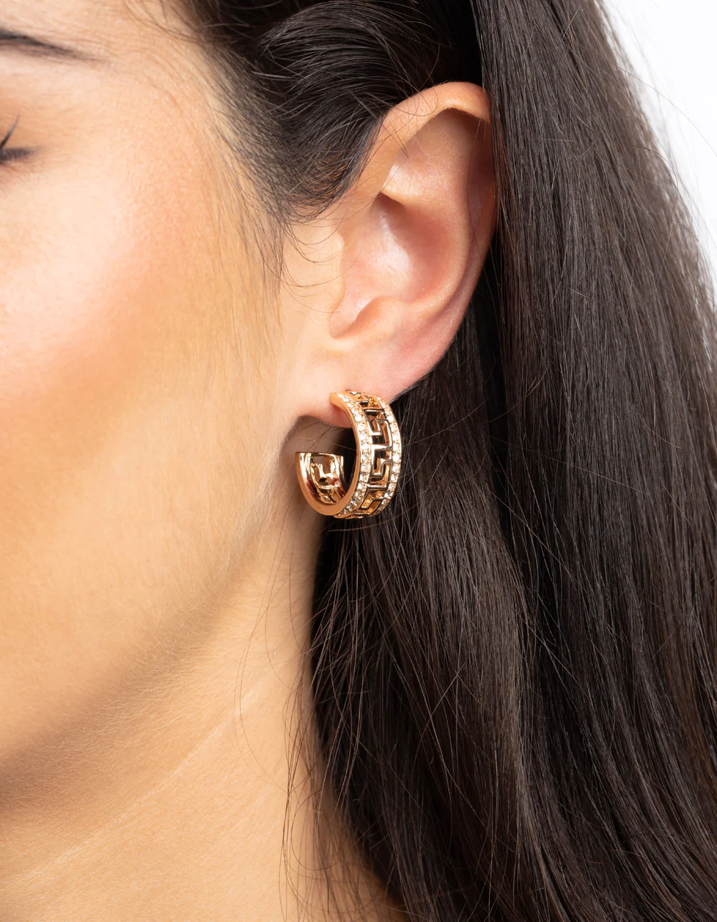 Gold Diamante Greek Key Earrings - Image 5