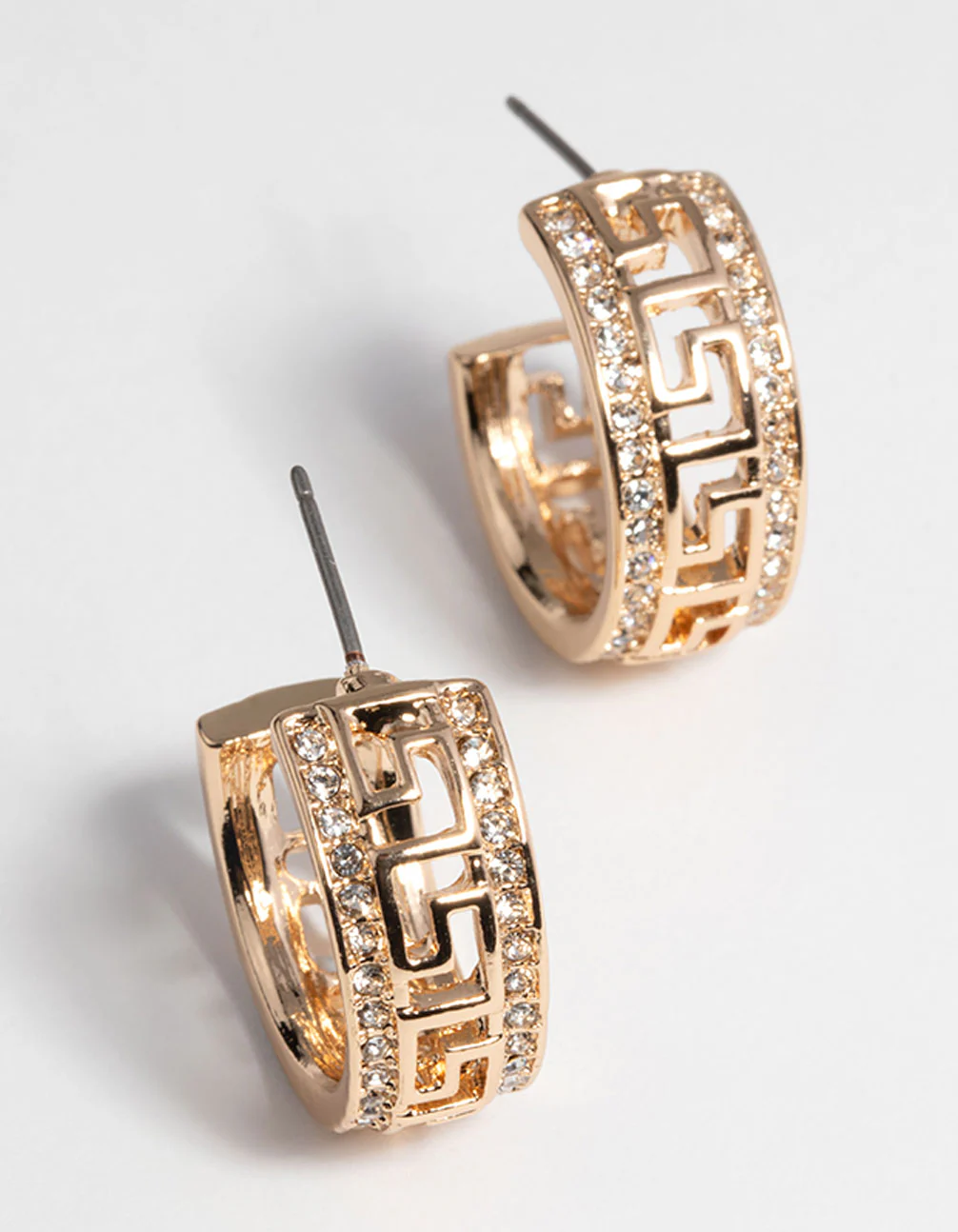 Gold Diamante Greek Key Earrings - Image 6