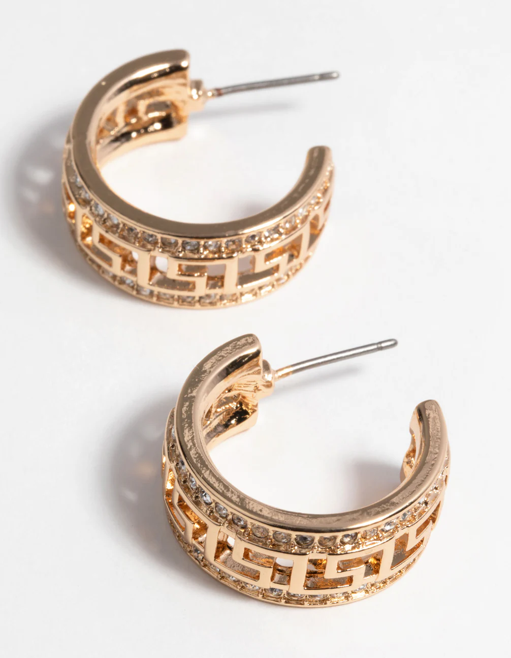 Gold Diamante Greek Key Earrings - Image 7