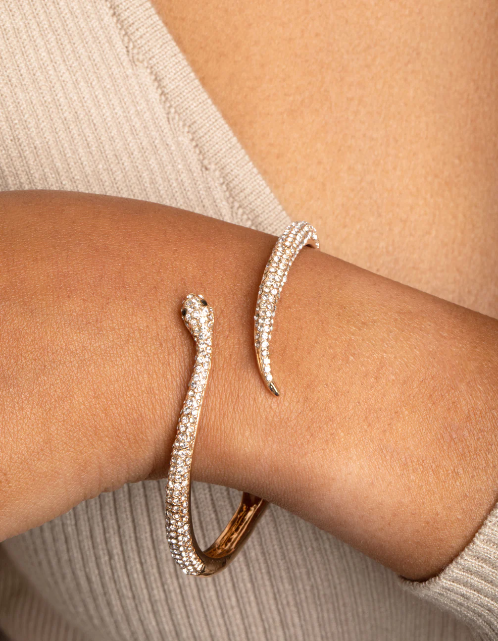 Gold Diamante Snake Hinge Bracelet - Image 2