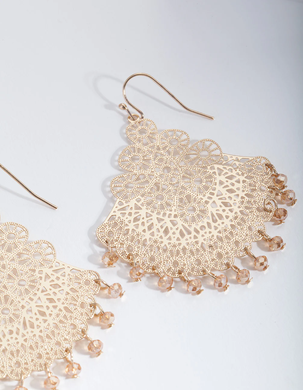 Gold Filigree Chandelier Fan Drop Earrings - Image 2