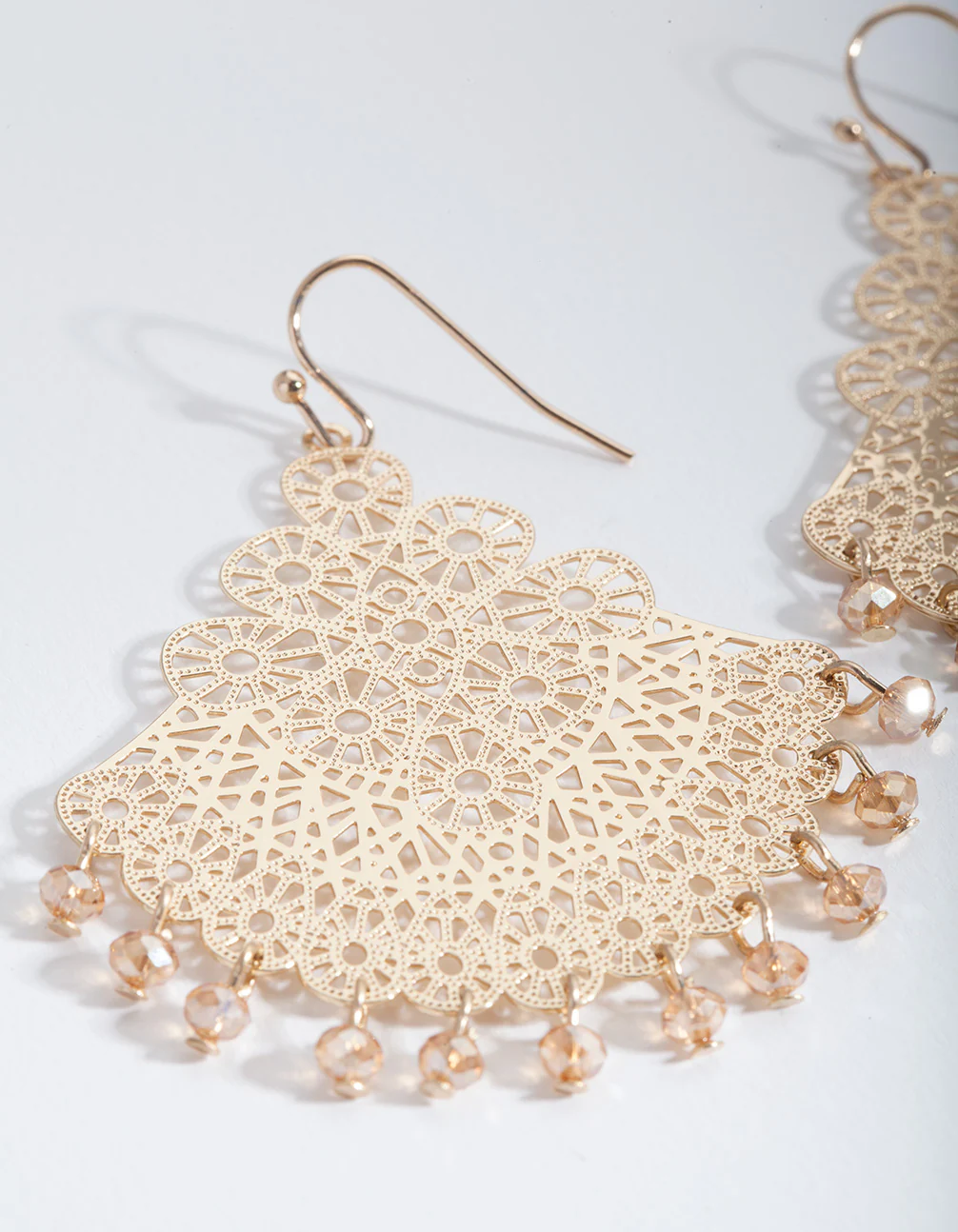 Gold Filigree Chandelier Fan Drop Earrings - Image 3