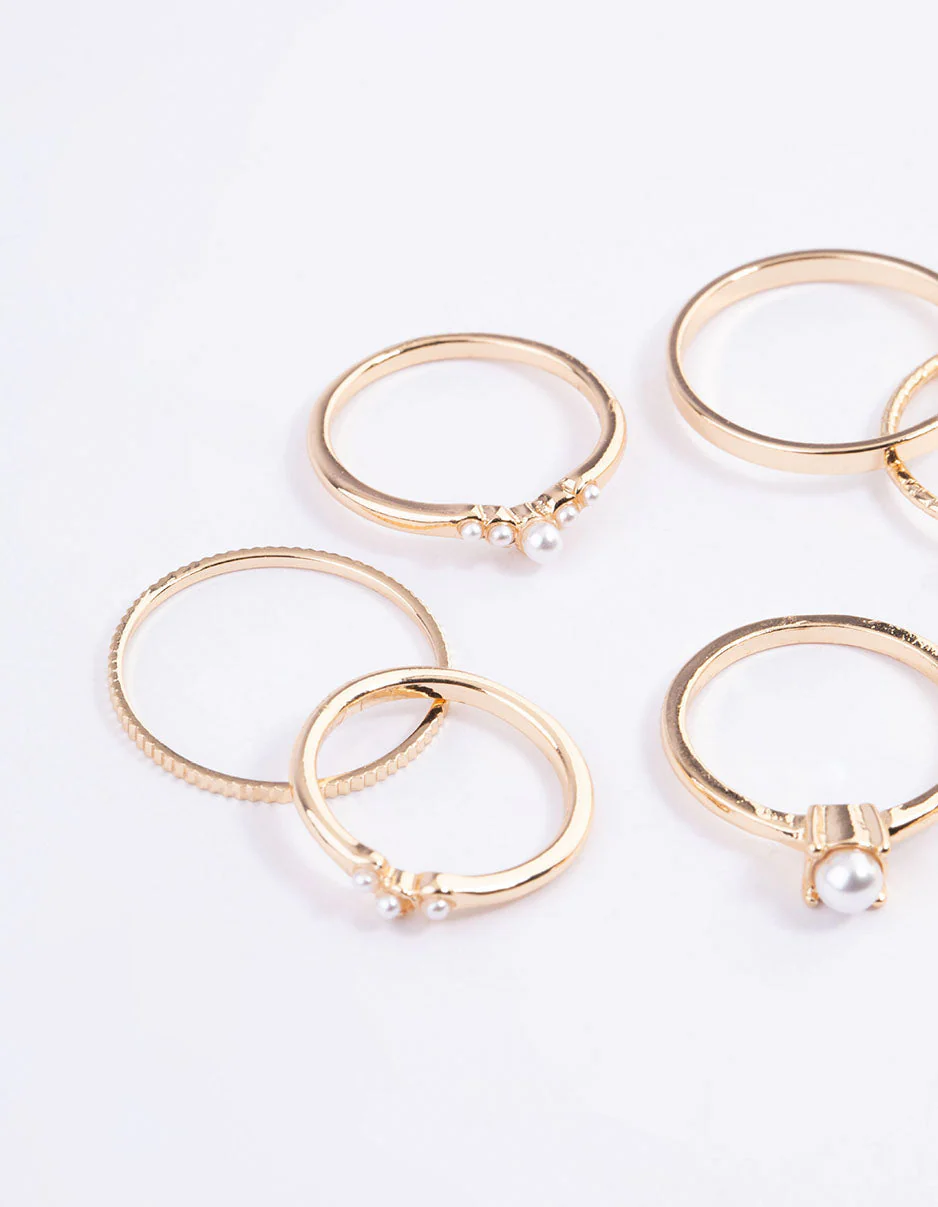 Gold Fine Faux Pearl Ring Pack - Image 2