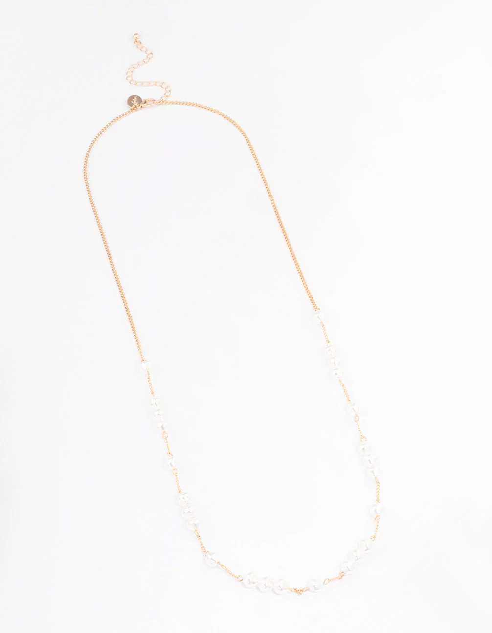 Gold Fine Pearly Chain Long Necklace - Image 2
