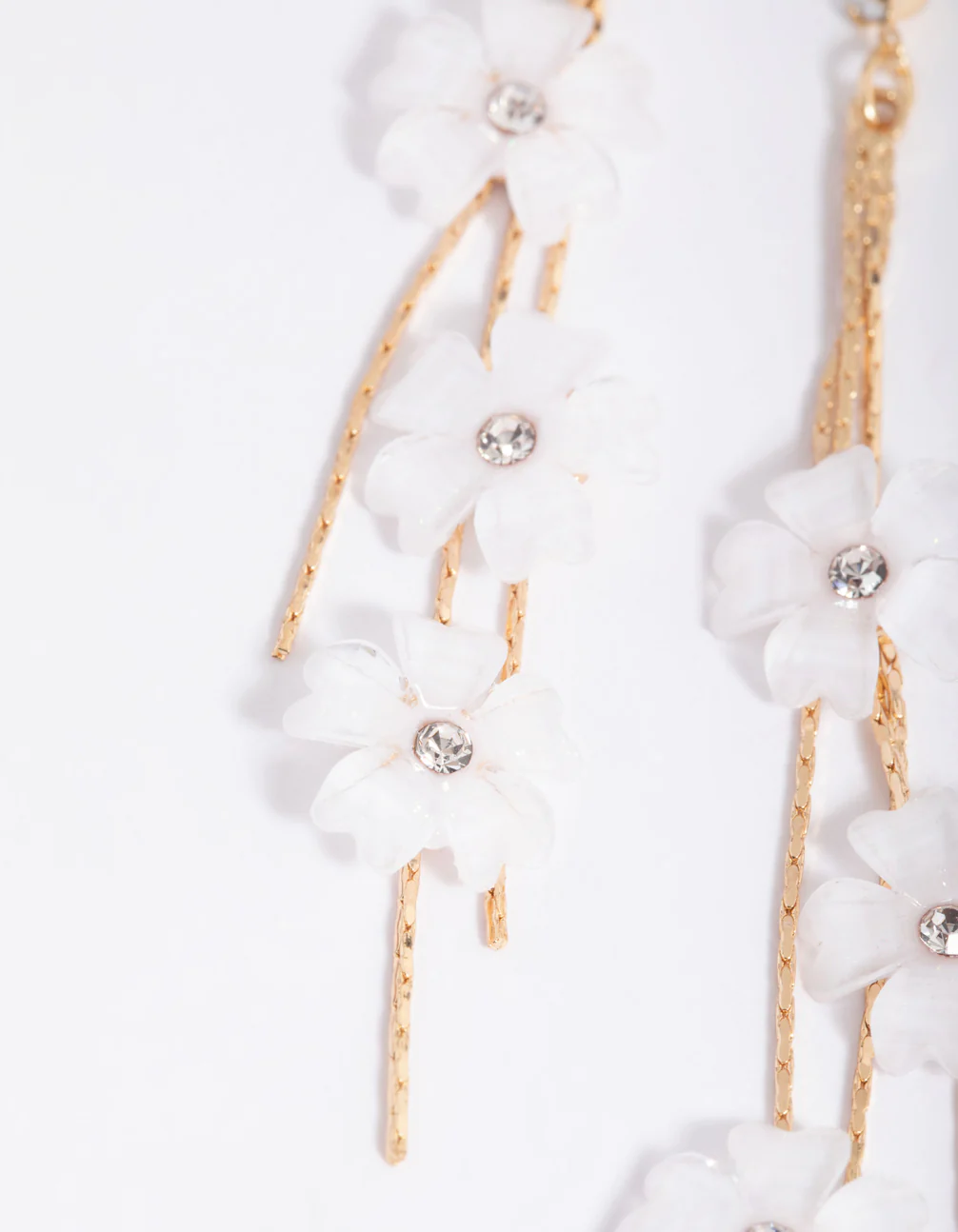 Gold Floating Flower Drop Earrings - Image 3