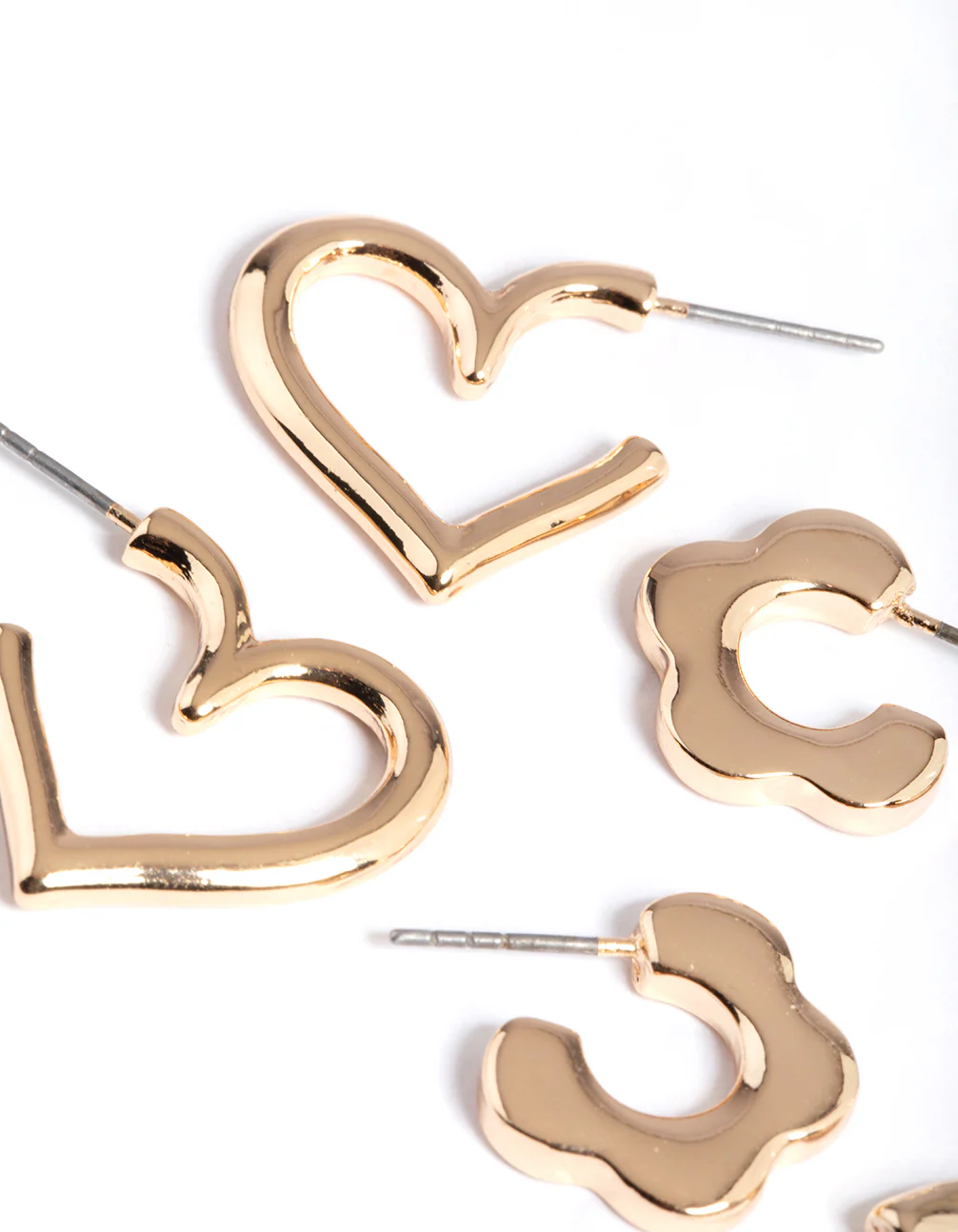 Gold Flower Heart Round Earrings Pack - Image 2
