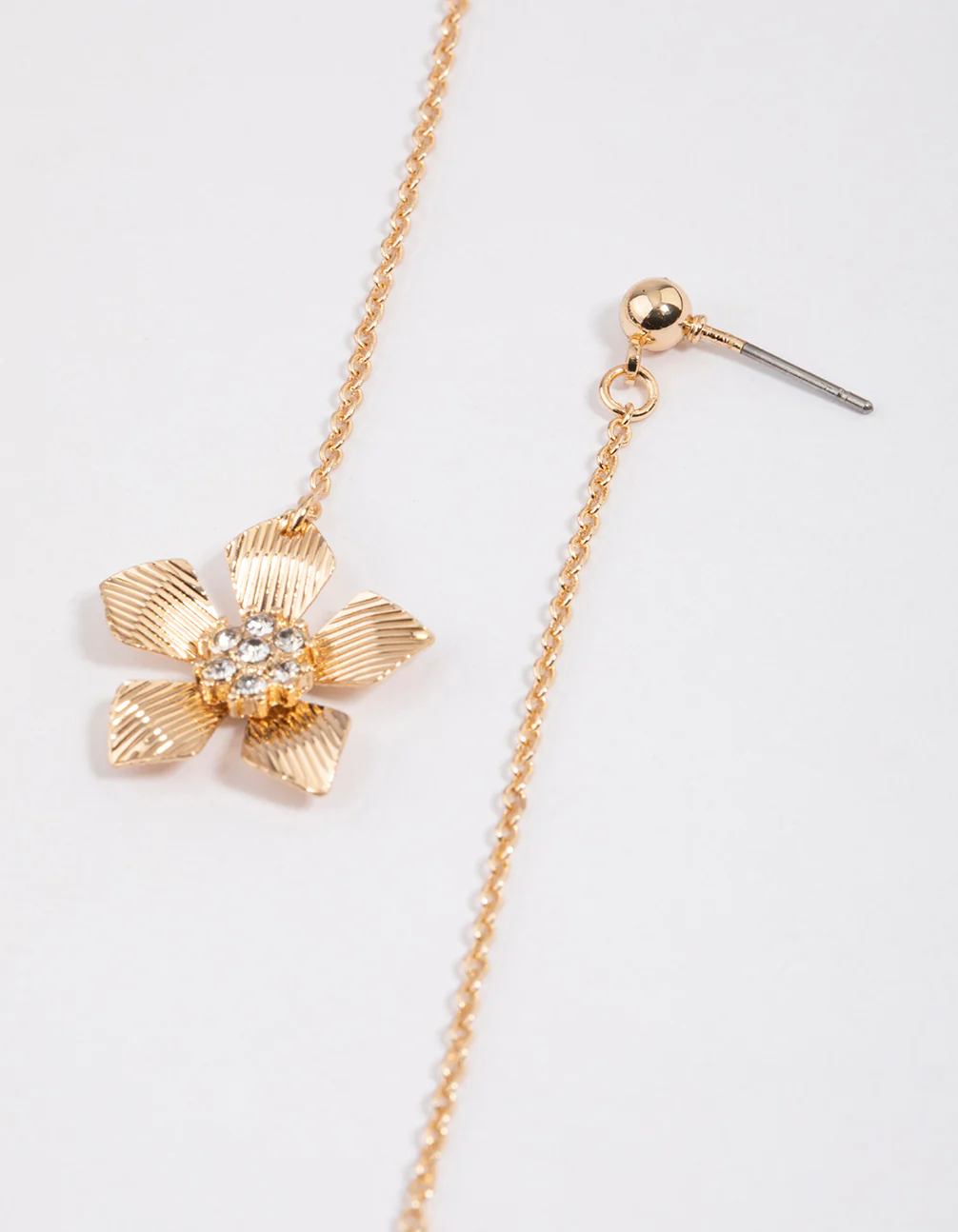 Gold Flower Chain Drop Earrings - Image 2
