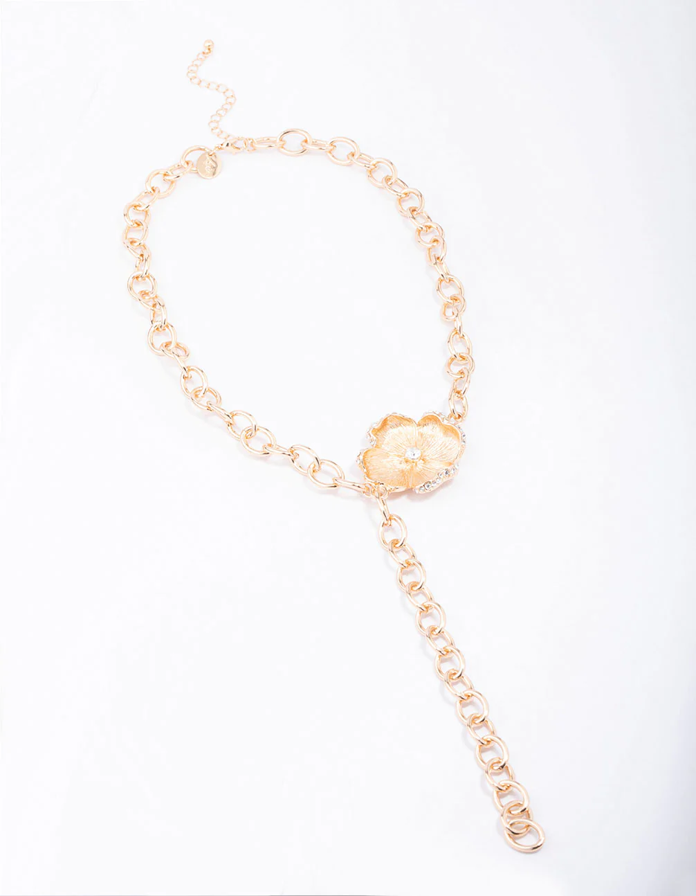 Gold Flower Diamante Cup Chain Necklace - Image 2