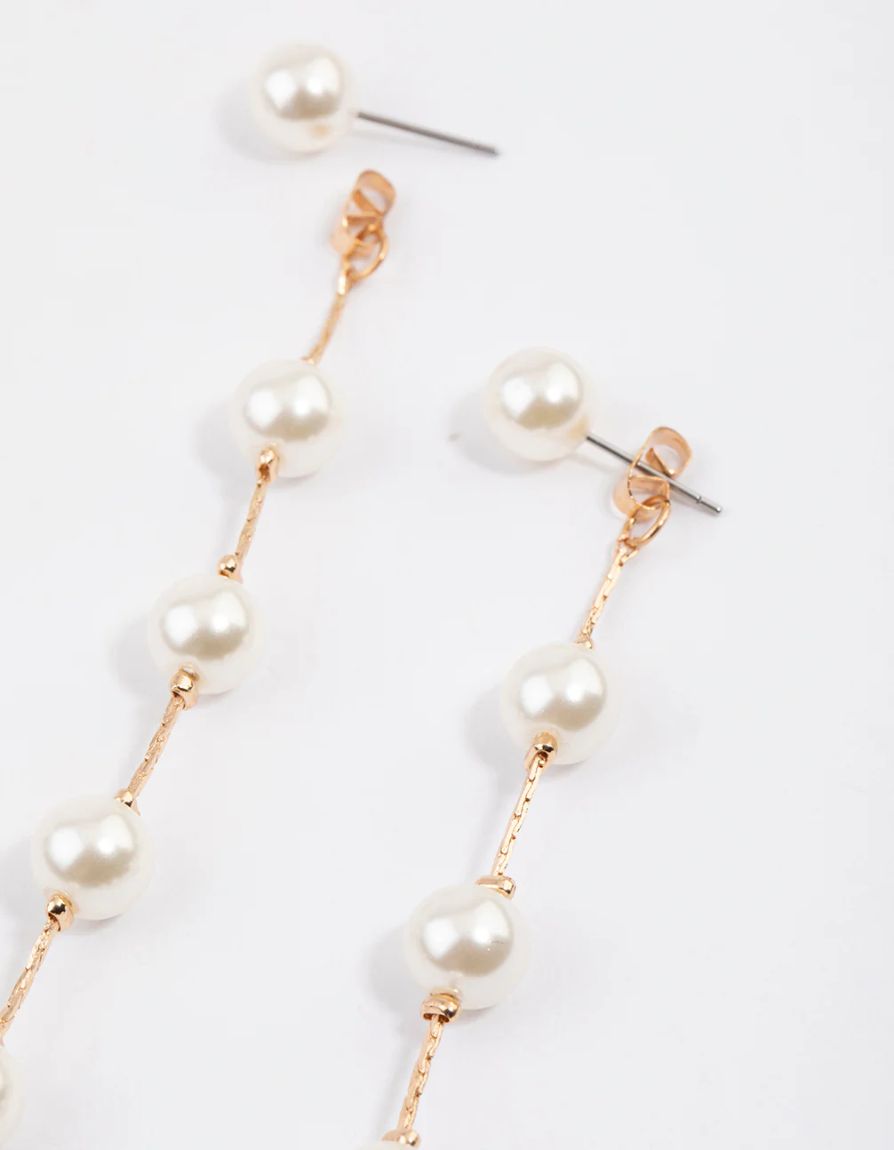 Gold Fine Snake Chain Pearl Drop Earrings - Image 2