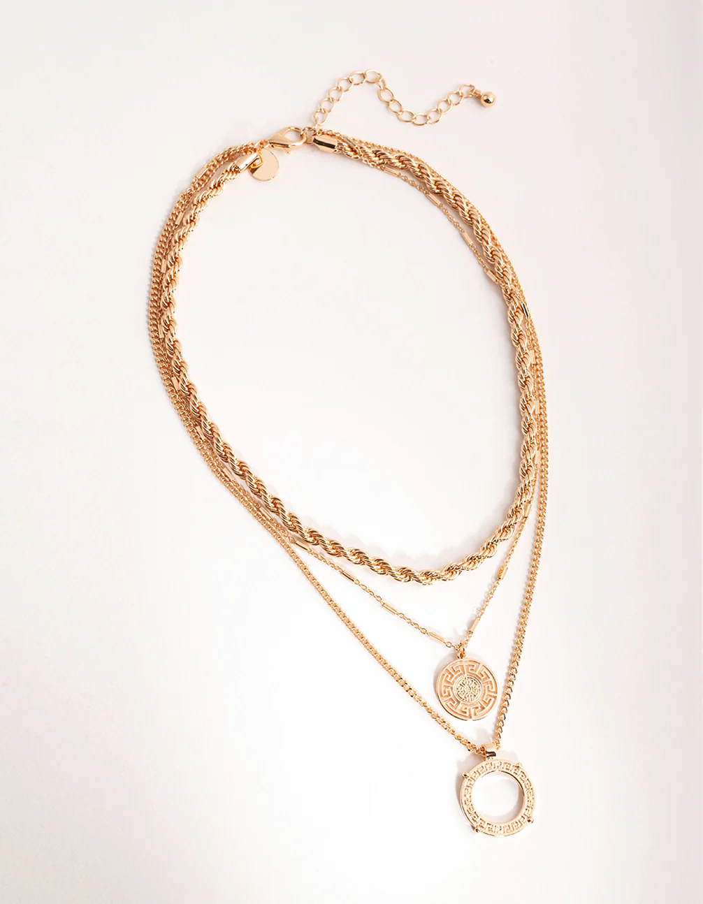 Gold Greek Key Disc Layered Necklace - Image 2
