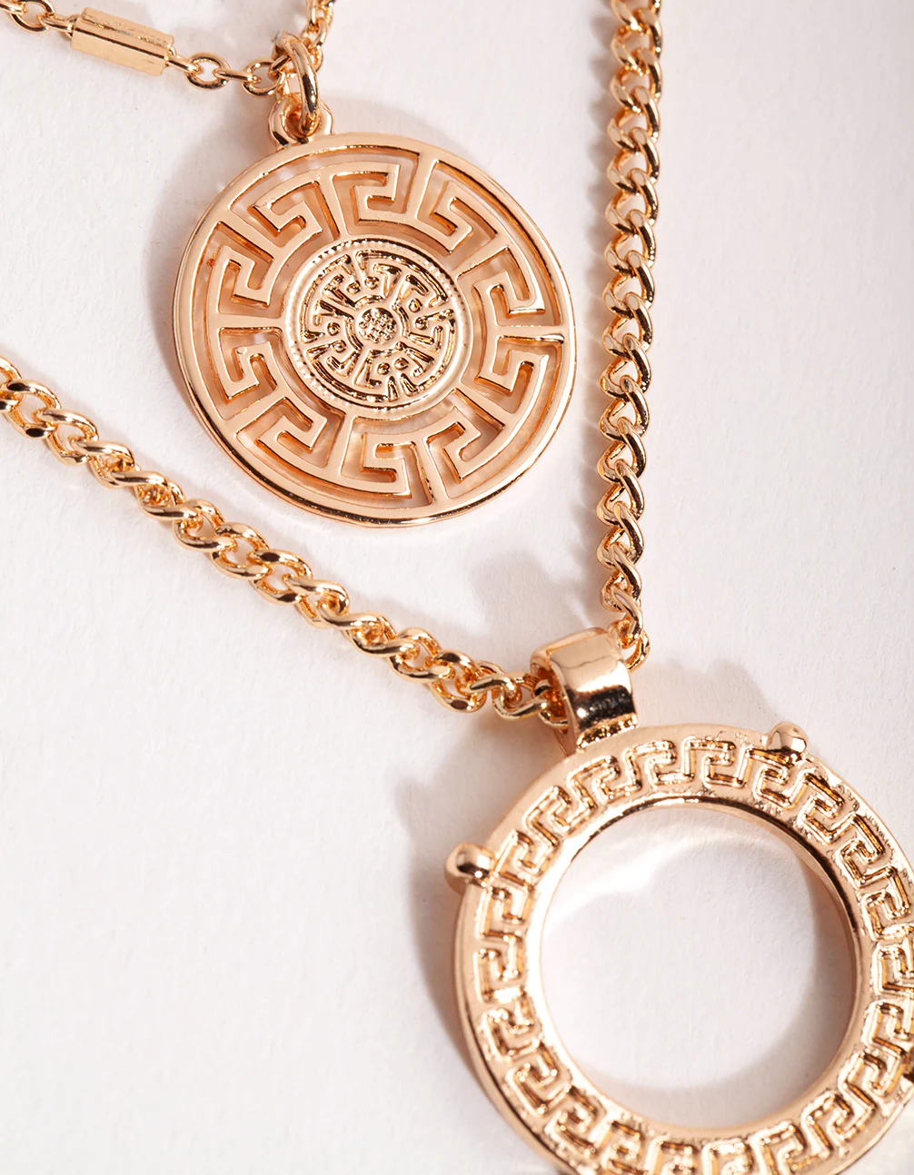 Gold Greek Key Disc Layered Necklace - Image 3
