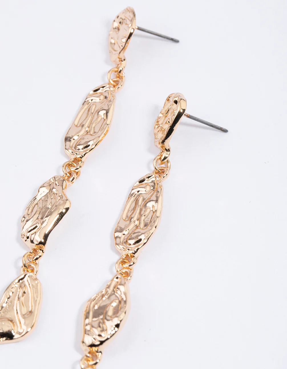 Gold Hammered Organic Drop Earrings - Image 2
