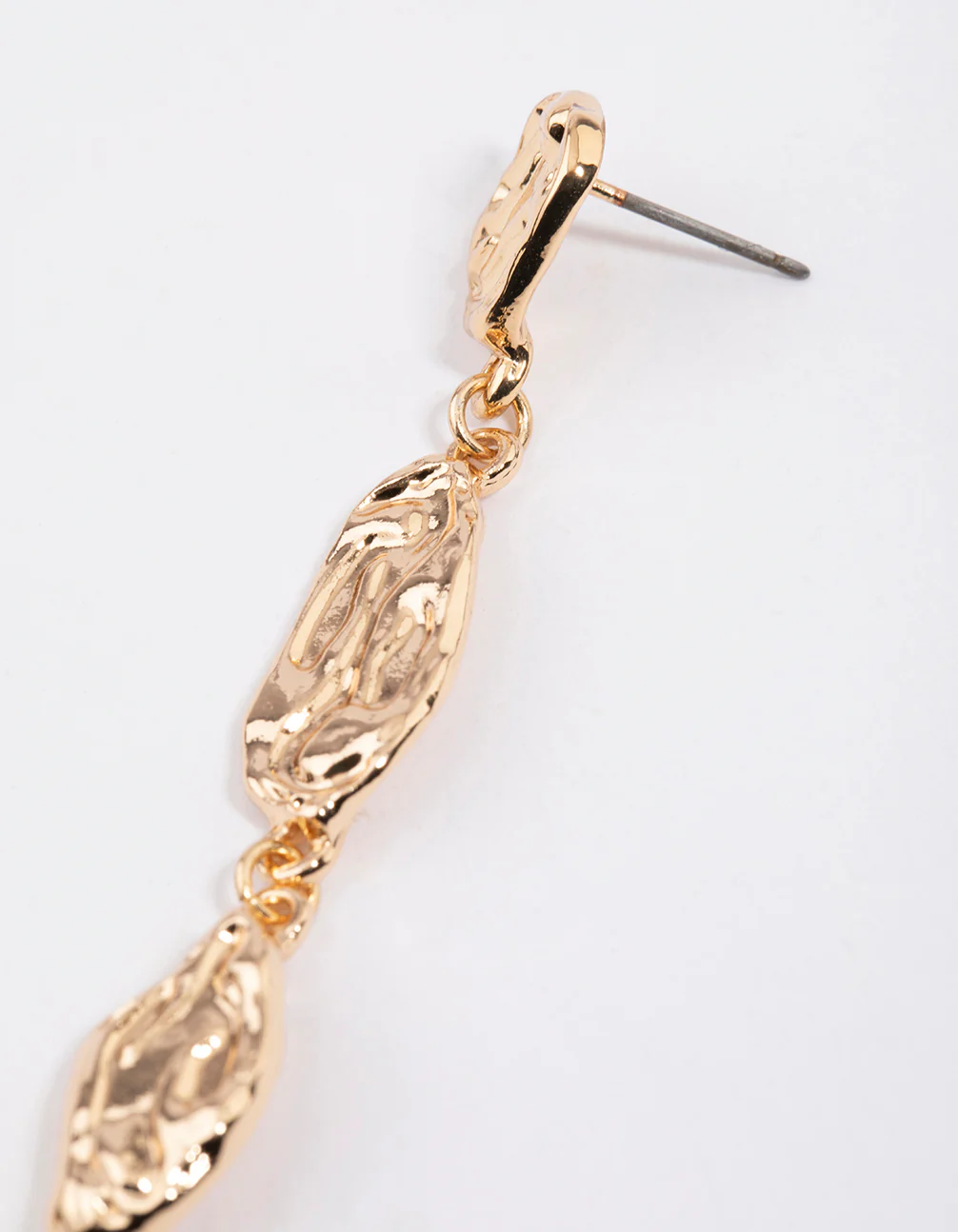 Gold Hammered Organic Drop Earrings - Image 3