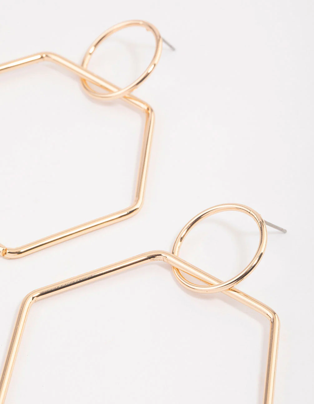 Gold Hexagon Drop Earrings - Image 2