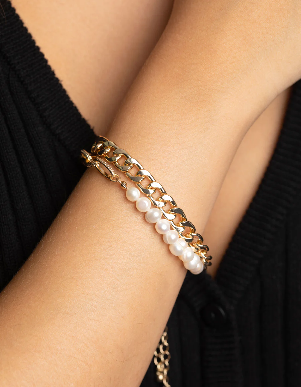 Gold Freshwater Pearl Bracelet Set - Image 2