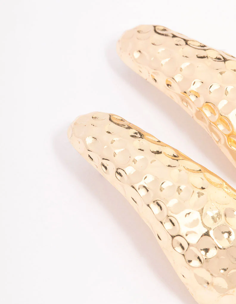 Gold Hammered Large Drop Earrings - Image 2