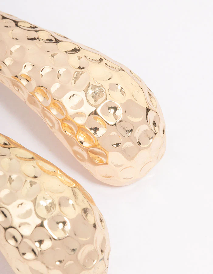 Gold Hammered Large Drop Earrings - Image 3