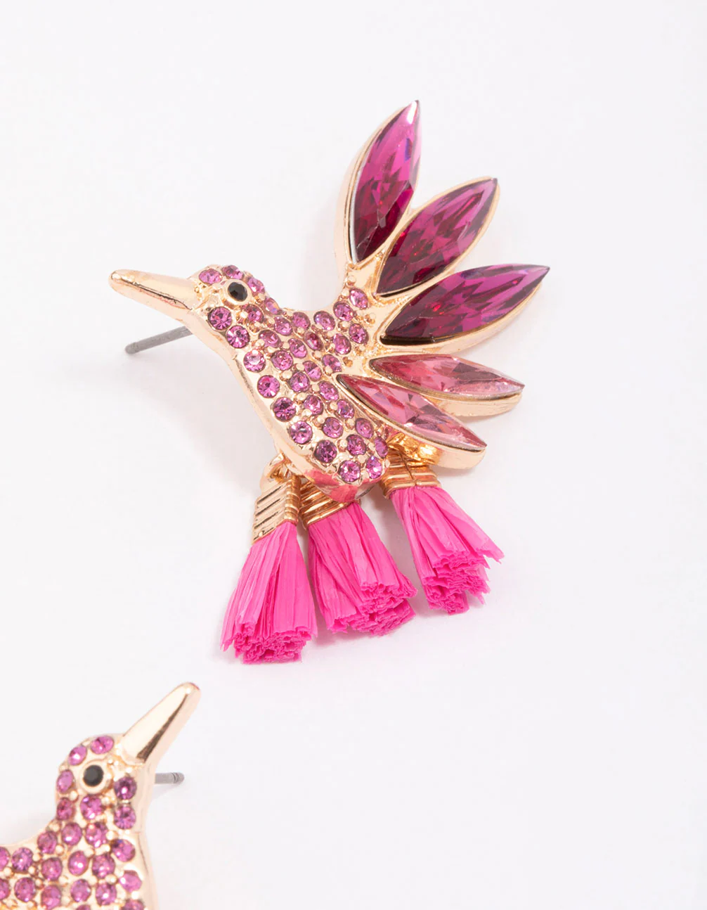 Pink & Gold Hummingbird Stud Earrings - Image 3