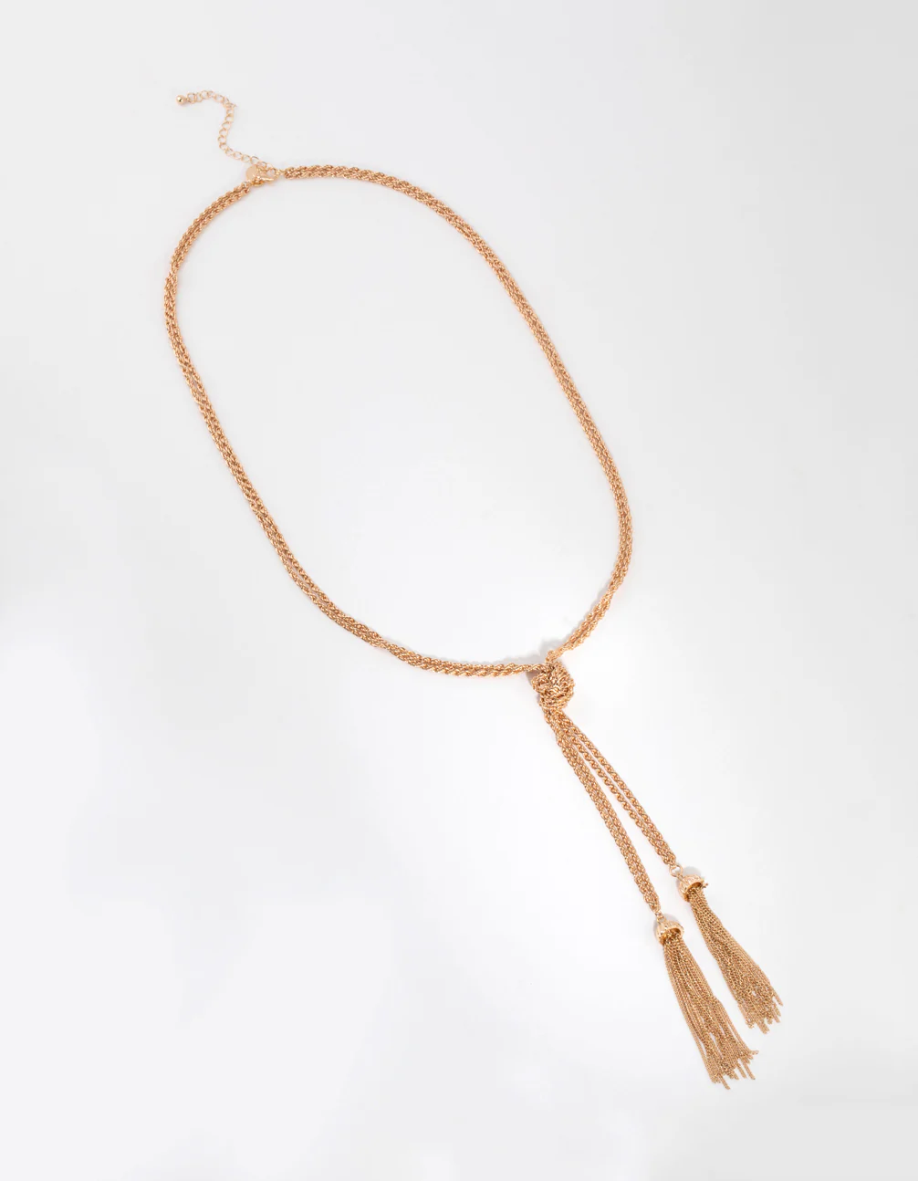 Long Gold Knot & Tassel Necklace - Image 2