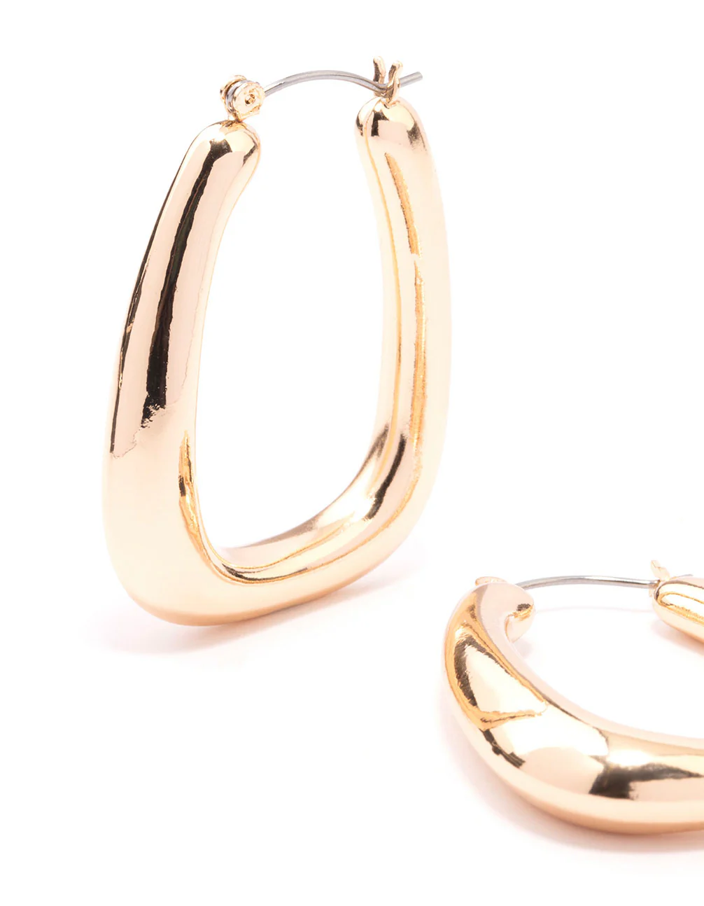 Gold Large Oval Square Hoop Earrings - Image 2