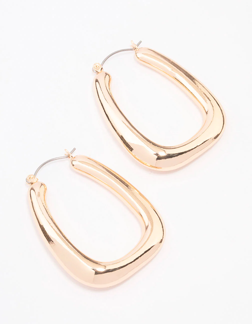 Gold Large Oval Square Hoop Earrings - Image 3