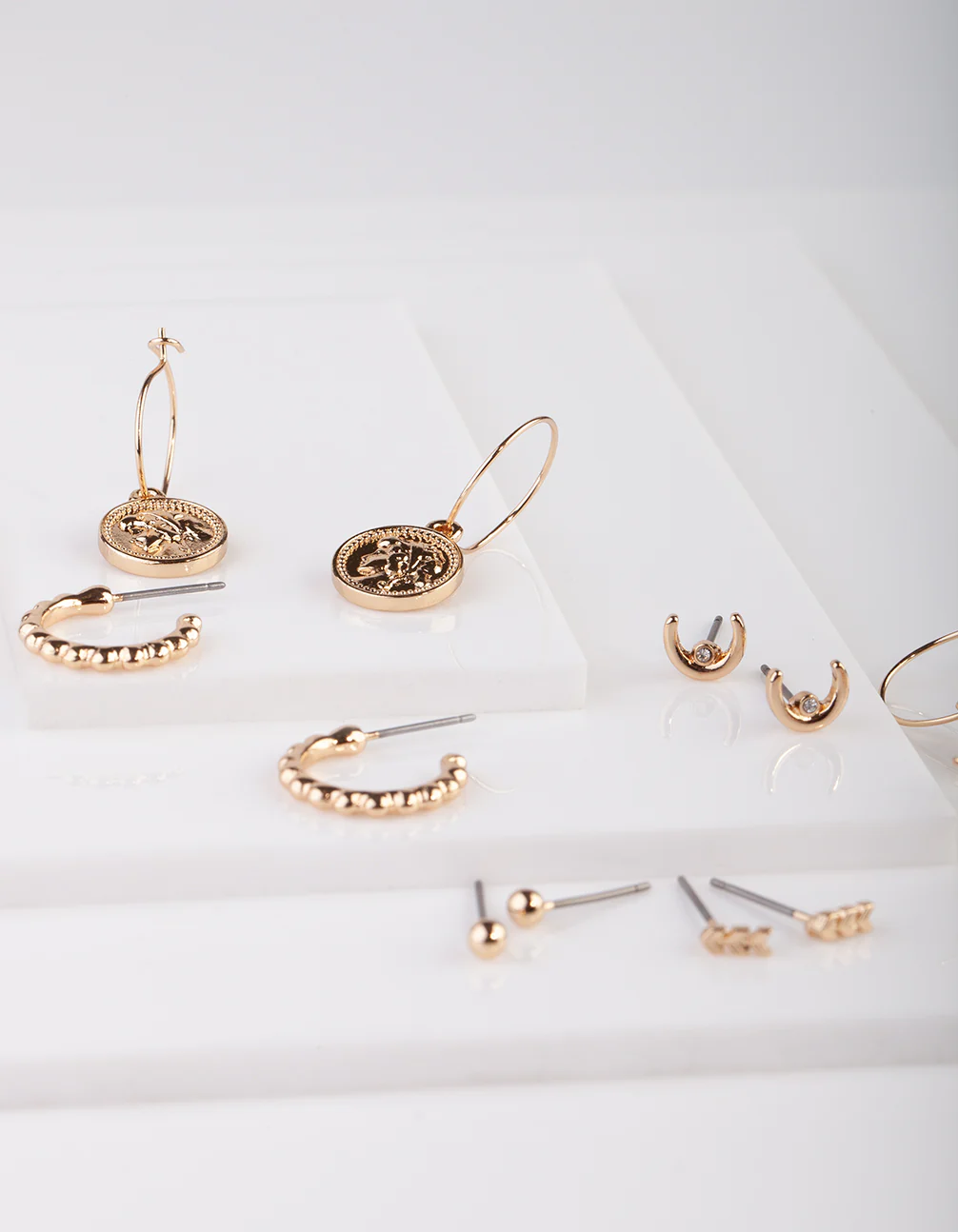 Gold Mixed Medallion Earring 6-Pack - Image 2