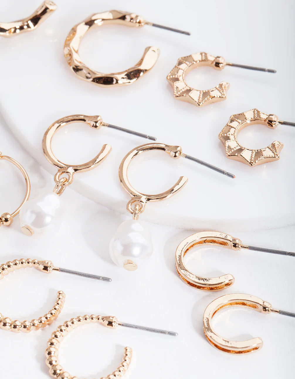 Gold Mini Pearl Hoop Earring 6-Pack - Image 3