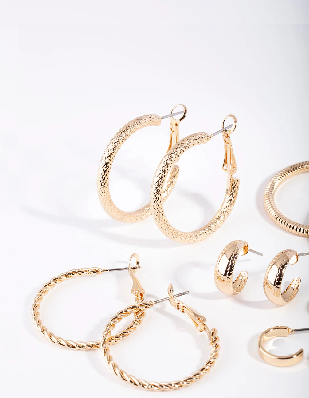 Gold Multi Textured Hoop Earring 6-Pack - Image 2