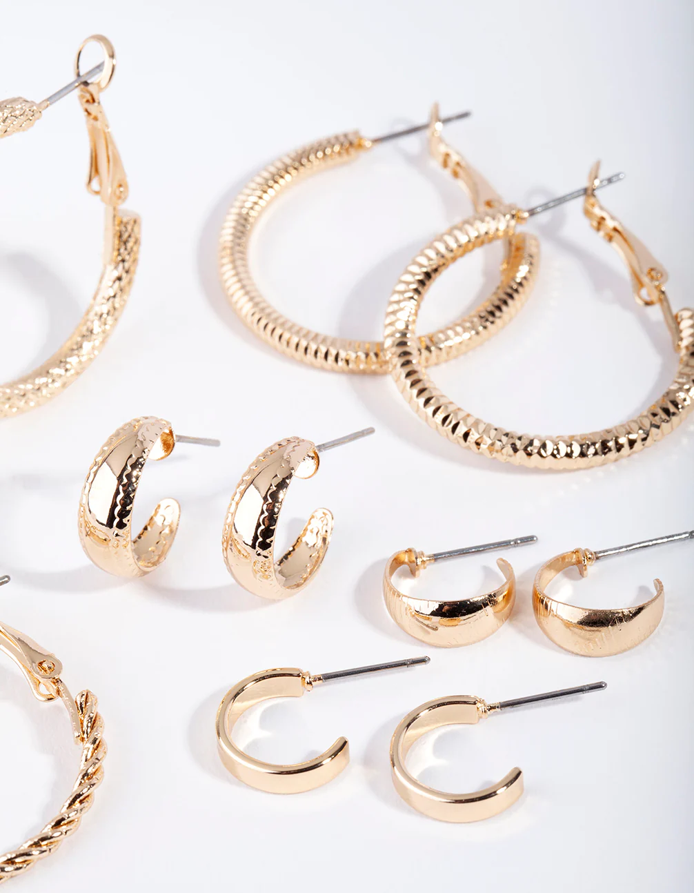 Gold Multi Textured Hoop Earring 6-Pack - Image 3