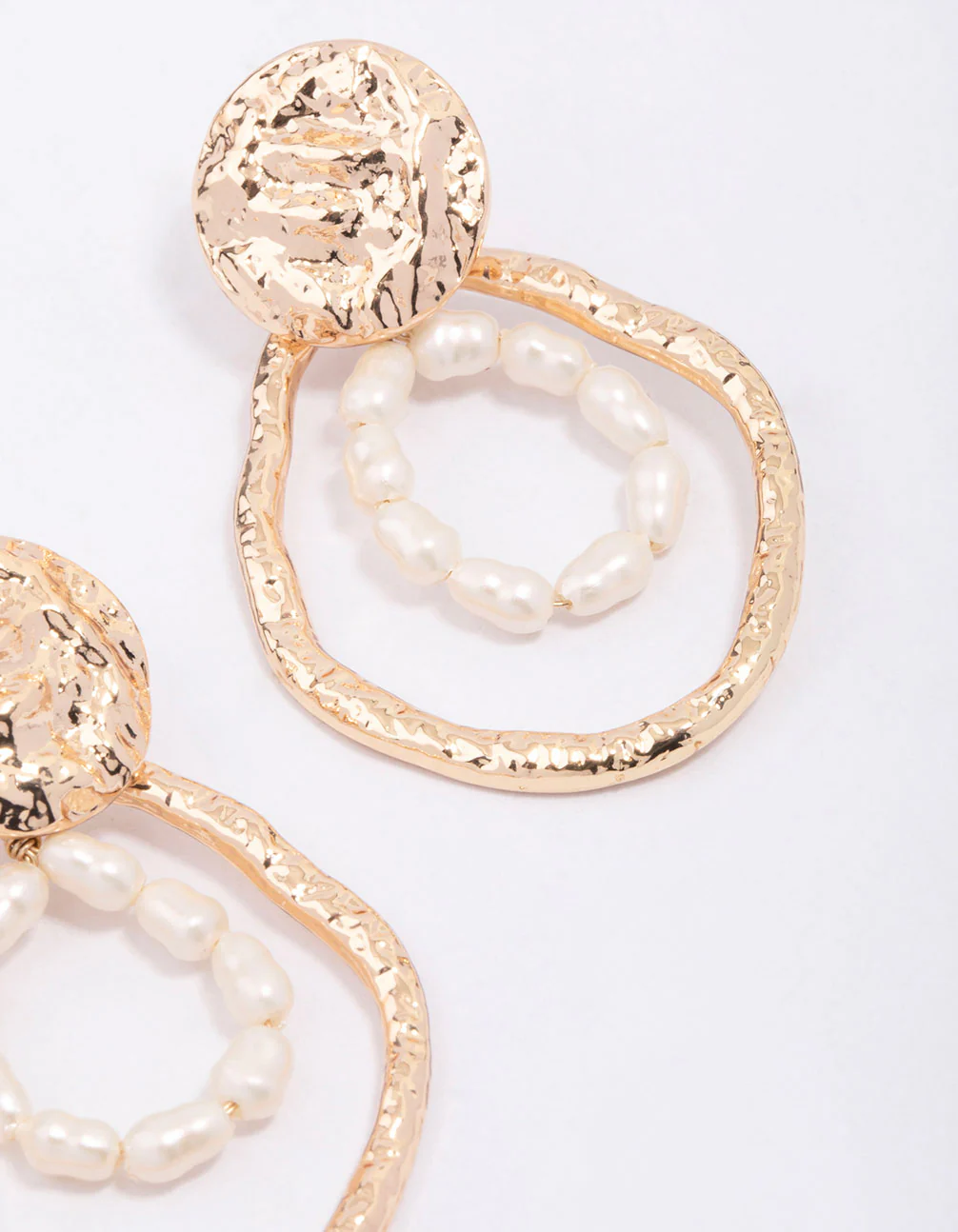Gold Molten Pearl Drop Earrings - Image 3