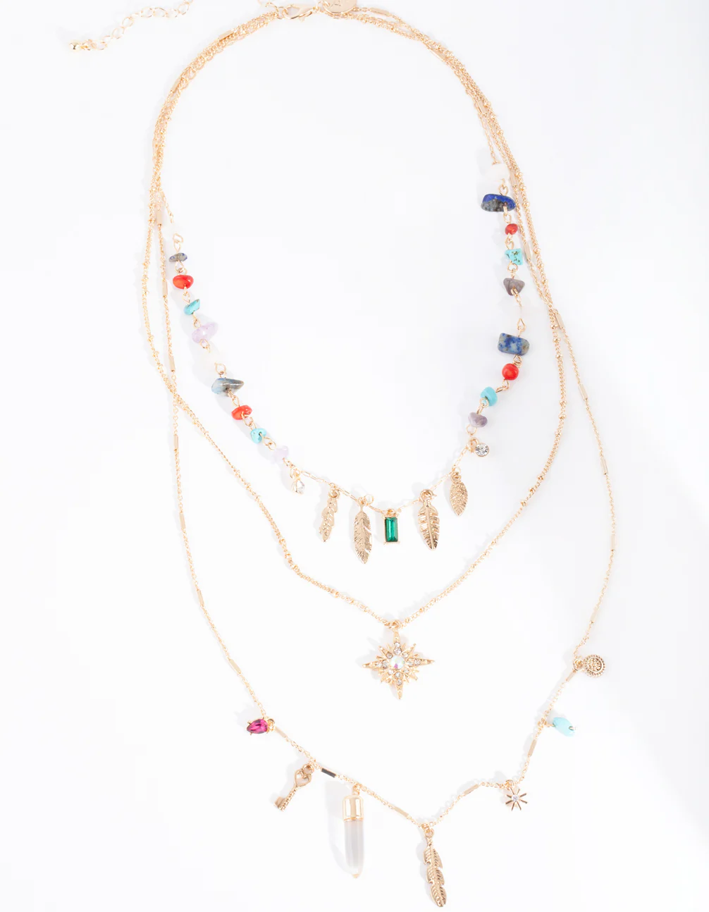 Gold Multi Layered Stone Charm Necklace - Image 2