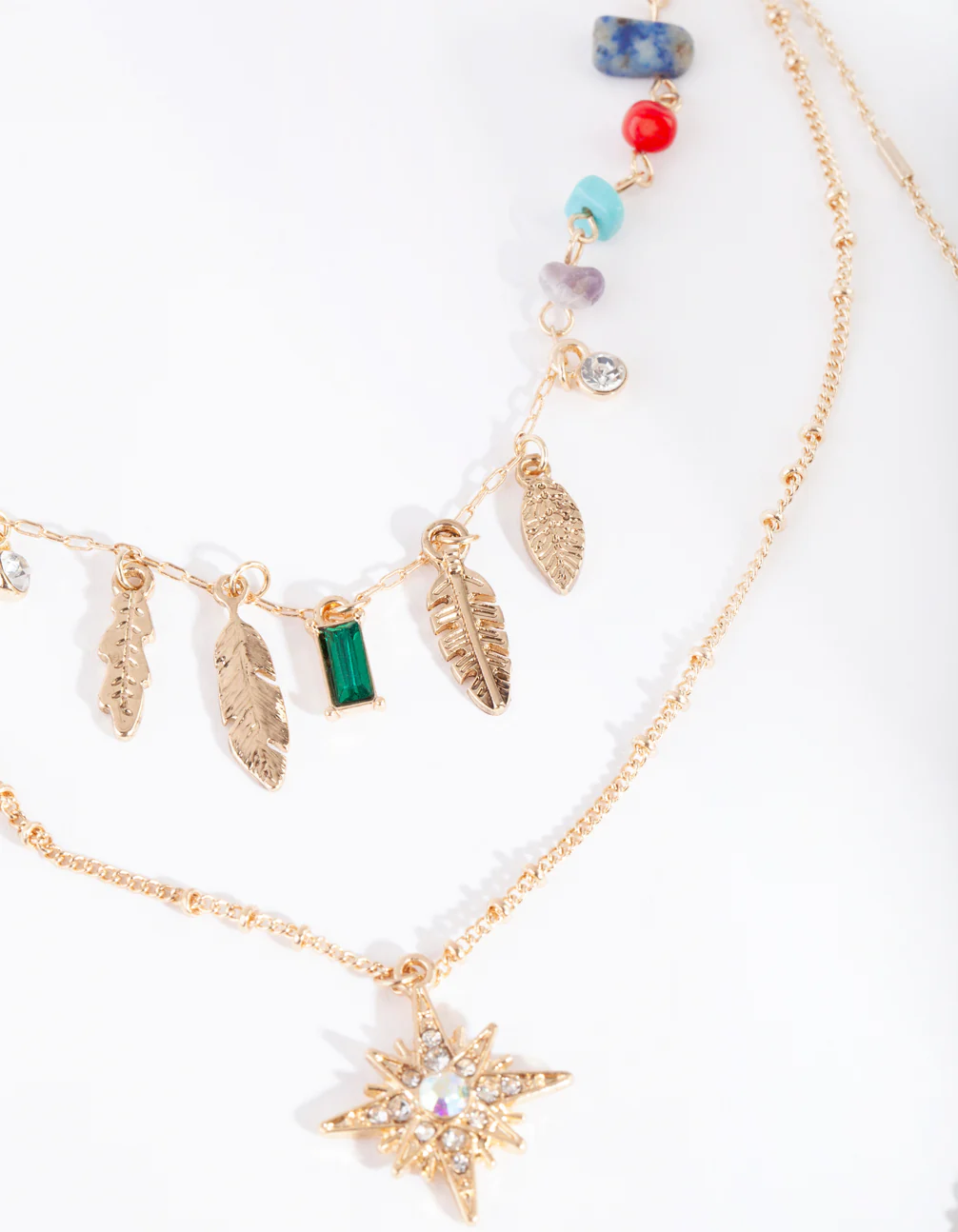 Gold Multi Layered Stone Charm Necklace - Image 3