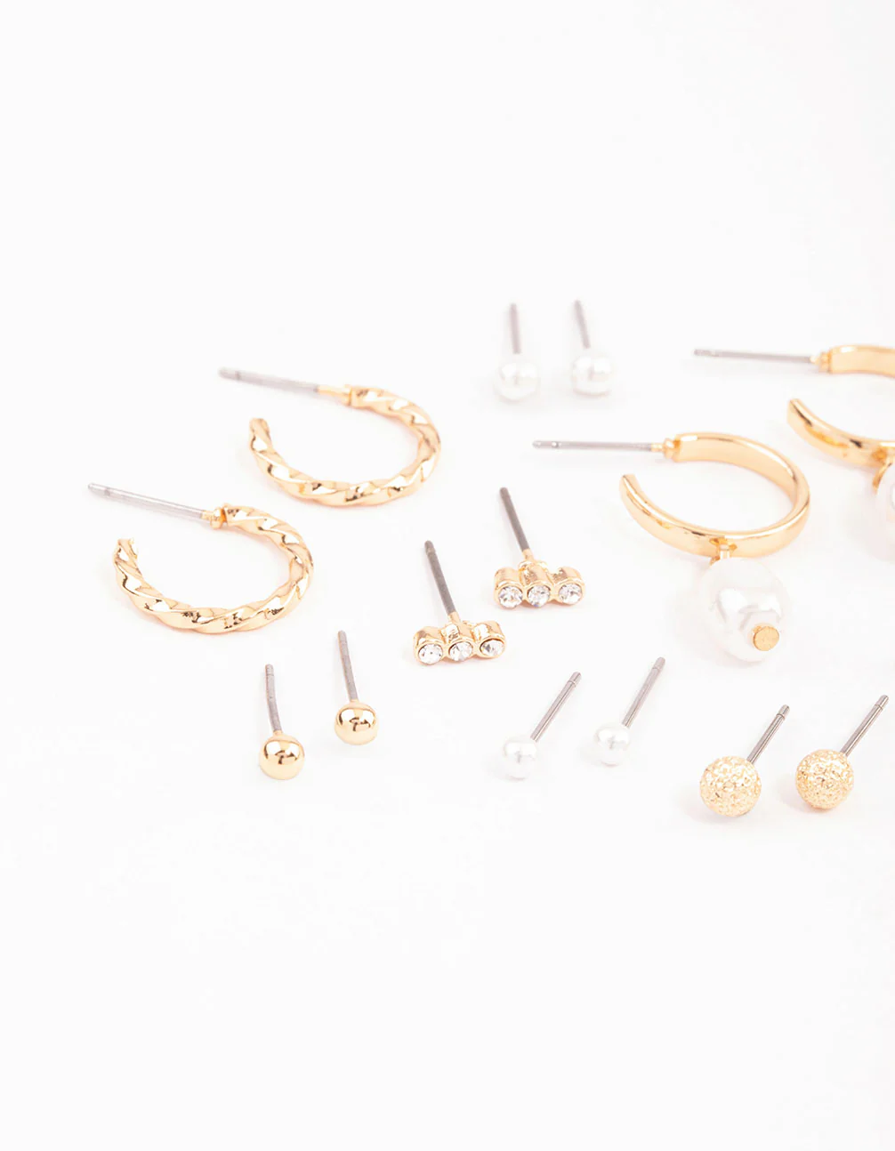 Gold Mixed Pearl Multi Stud Earrings - Image 2