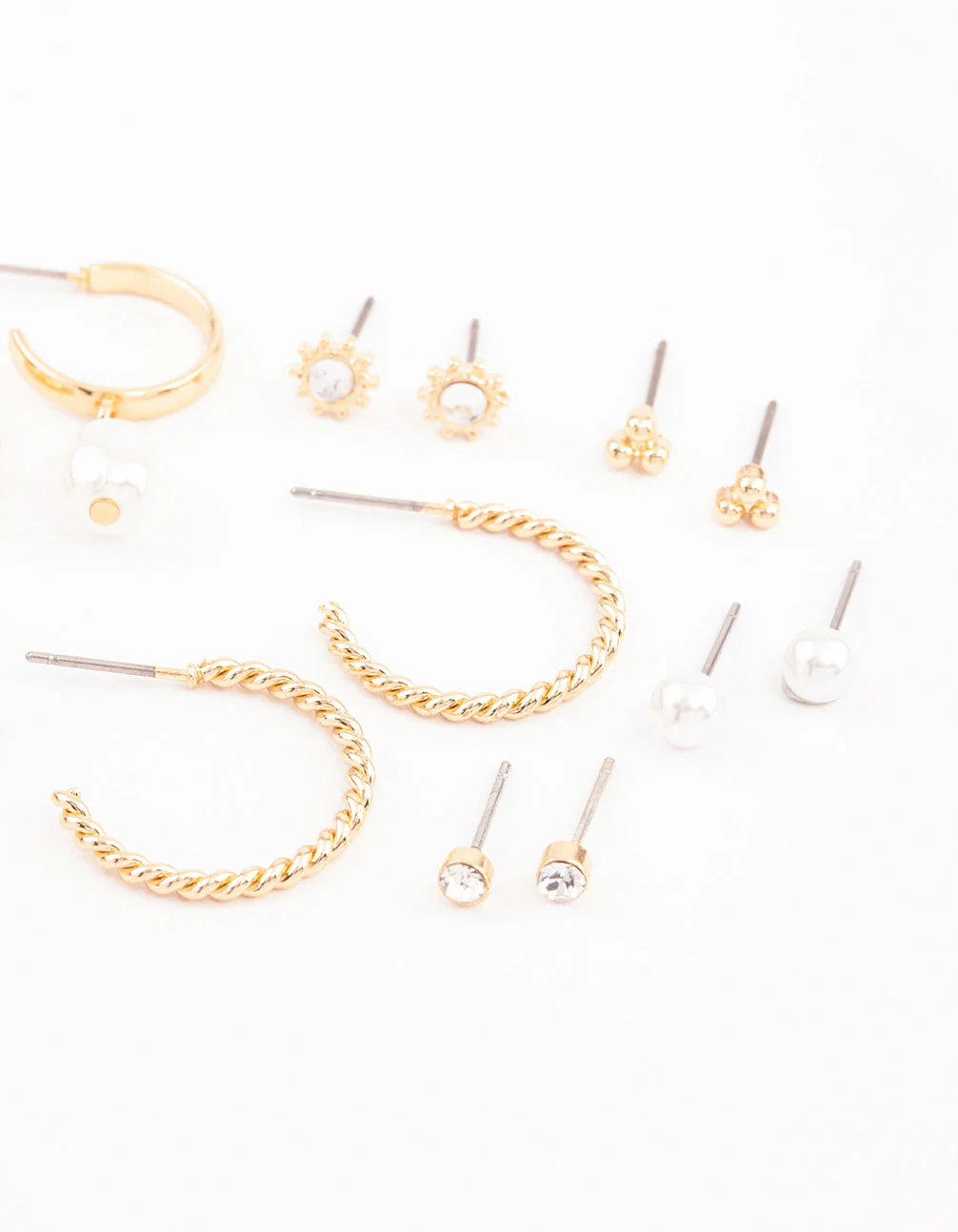 Gold Mixed Pearl Multi Stud Earrings - Image 3