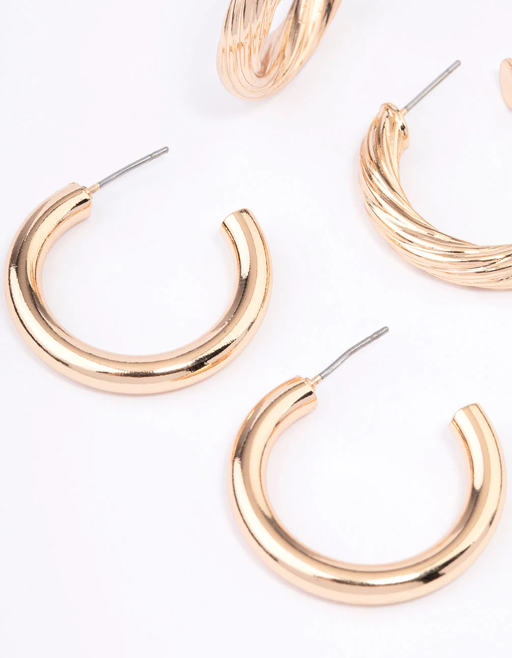 Gold Mixed Hoop Earrings 3-Pack - Image 3