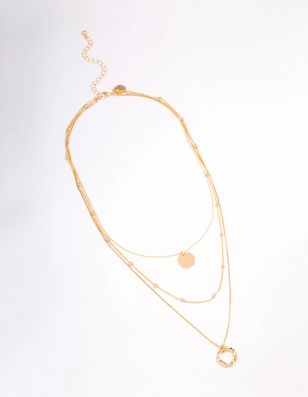 Gold Organic Circle Disc Triple Row Necklace - Image 2