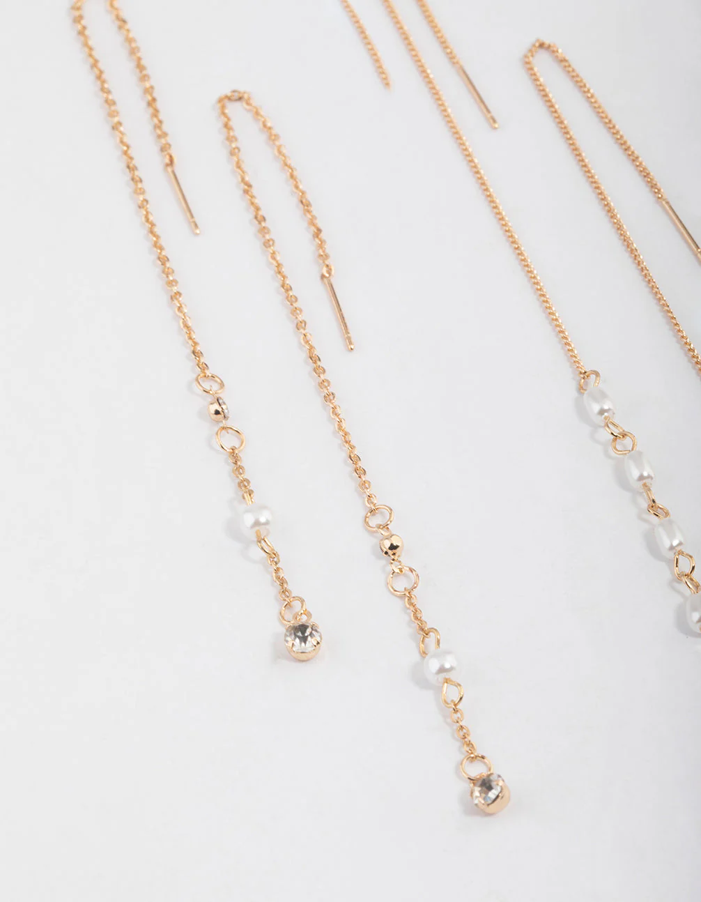 Gold Pearly Diamante Threader Earrings Pack - Image 2