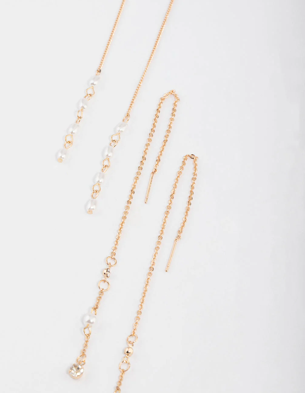 Gold Pearly Diamante Threader Earrings Pack - Image 3