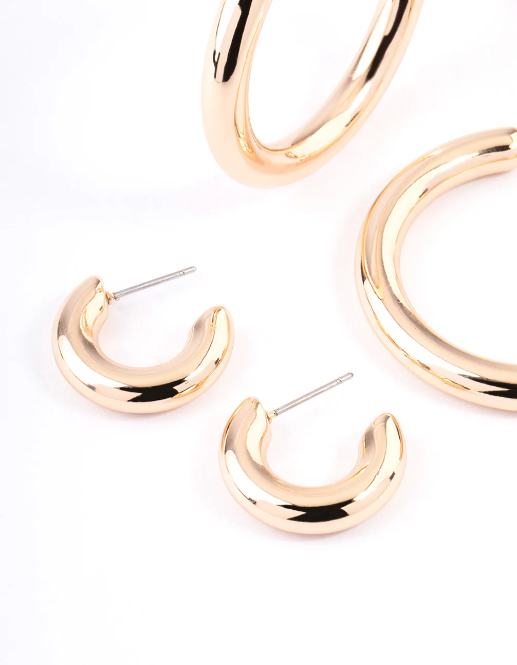 Gold Puffy Mixed Hoop Earrings Pack - Image 2