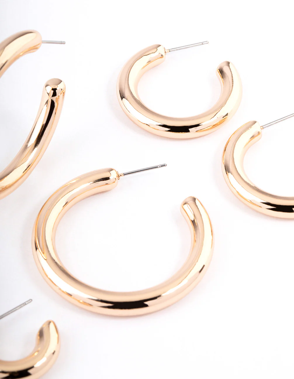 Gold Puffy Mixed Hoop Earrings Pack - Image 3