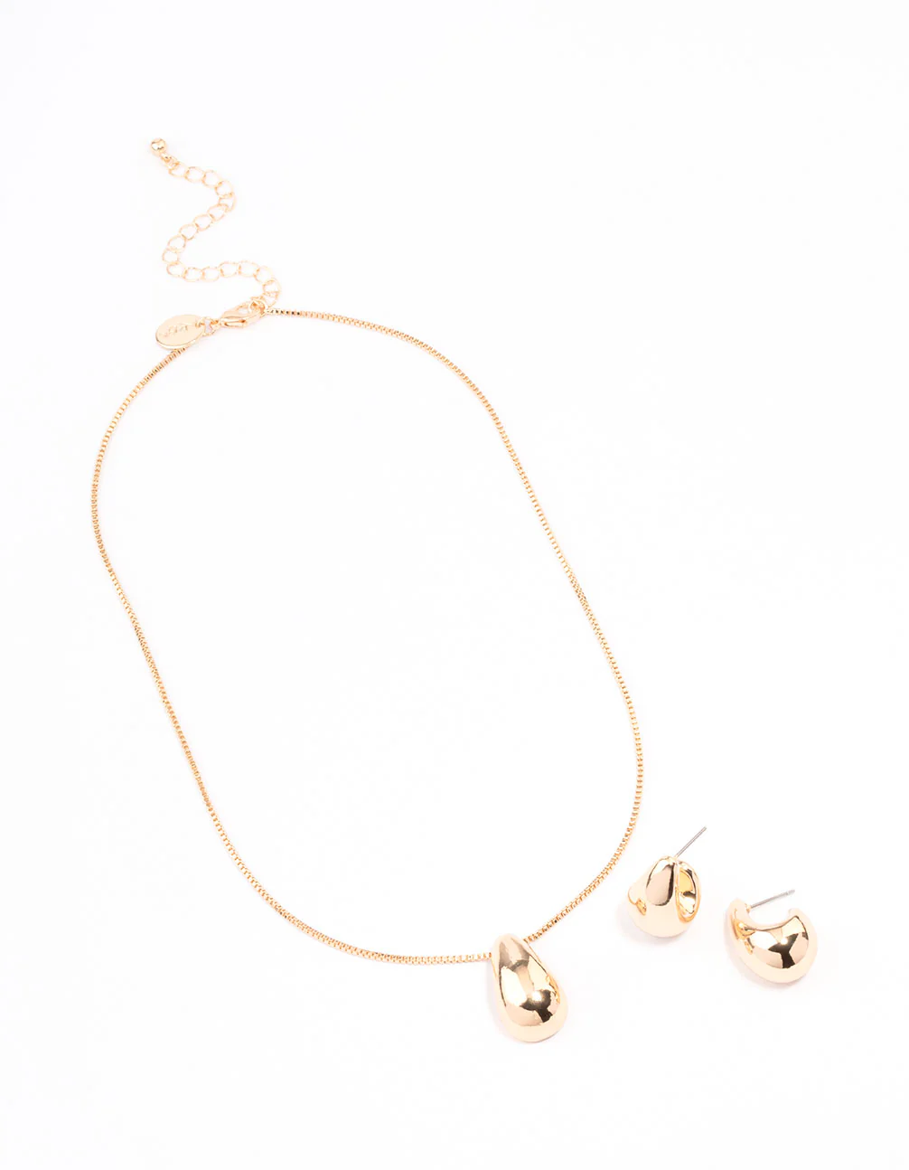 Gold Puffy Pear Earrings & Necklace Jewellery Set - Image 2