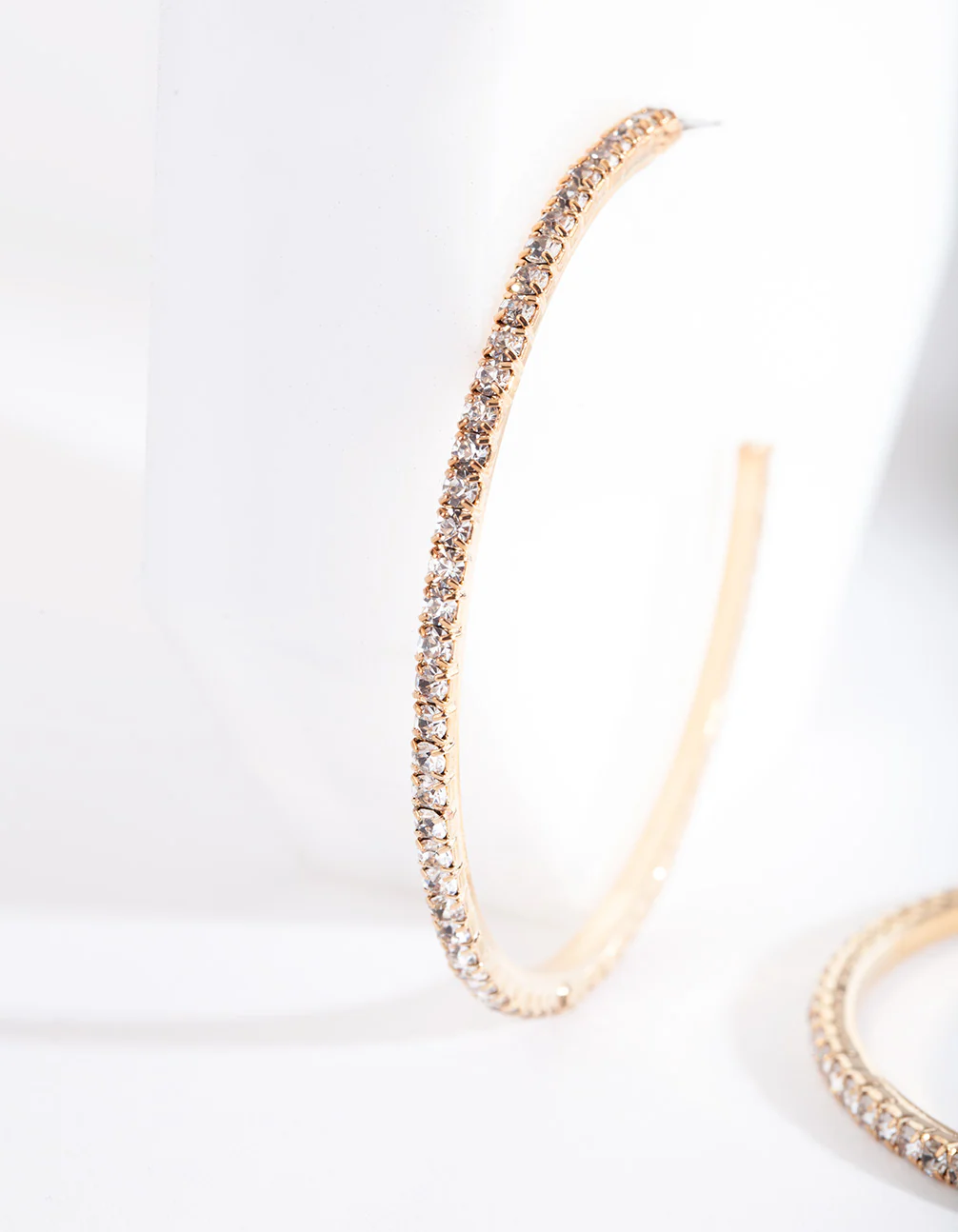 Gold Thin Diamante Hoop Earrings - Image 2