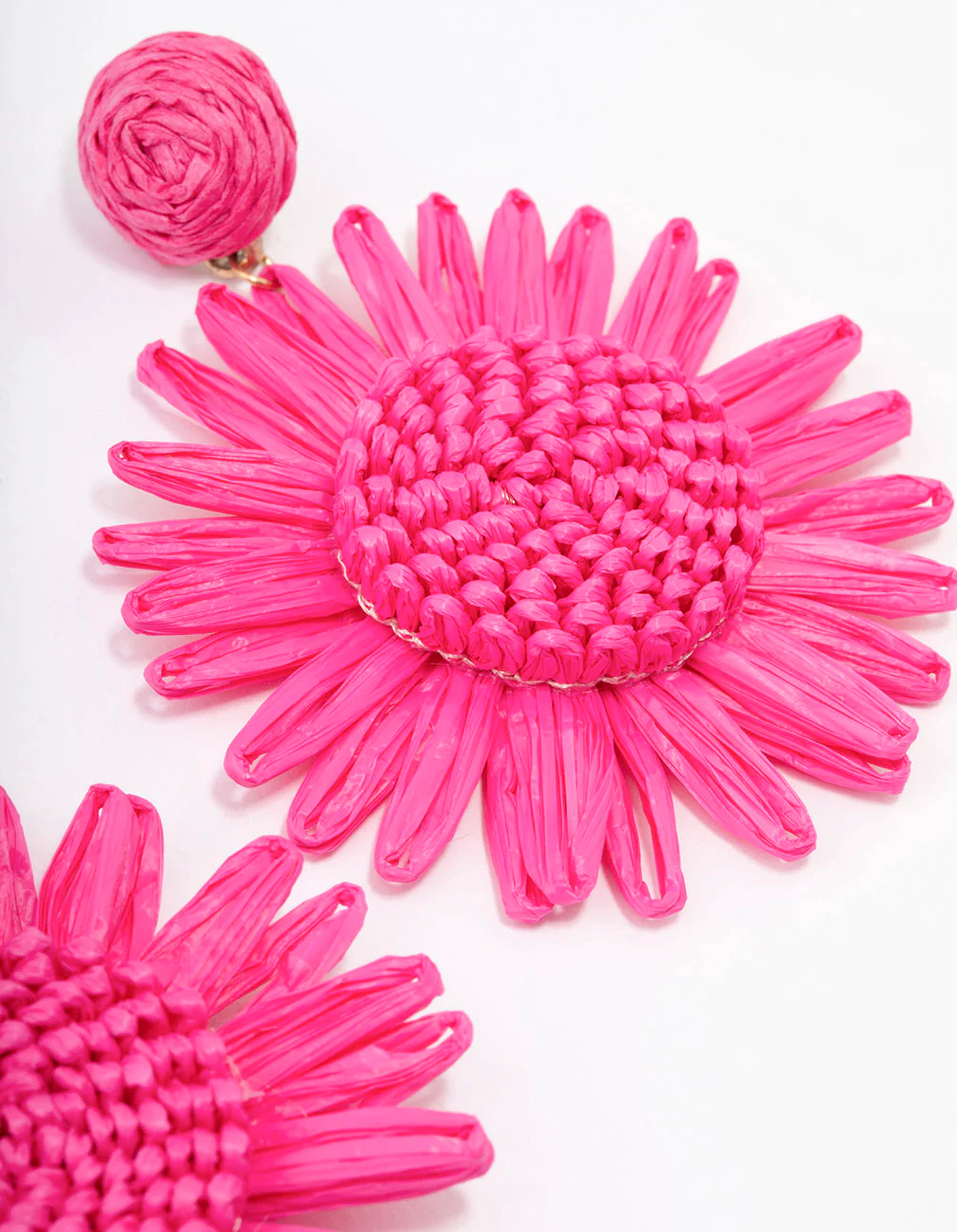 Gold Raffia Flower Drop Earrings - Image 3