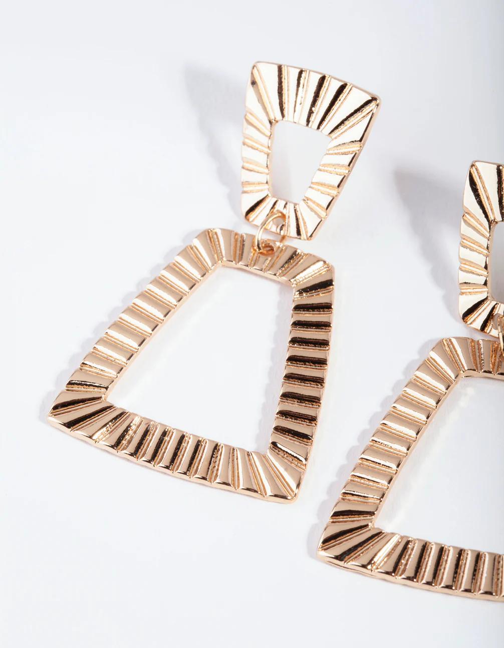 Gold Ribbed Trapeze Earrings - Image 2